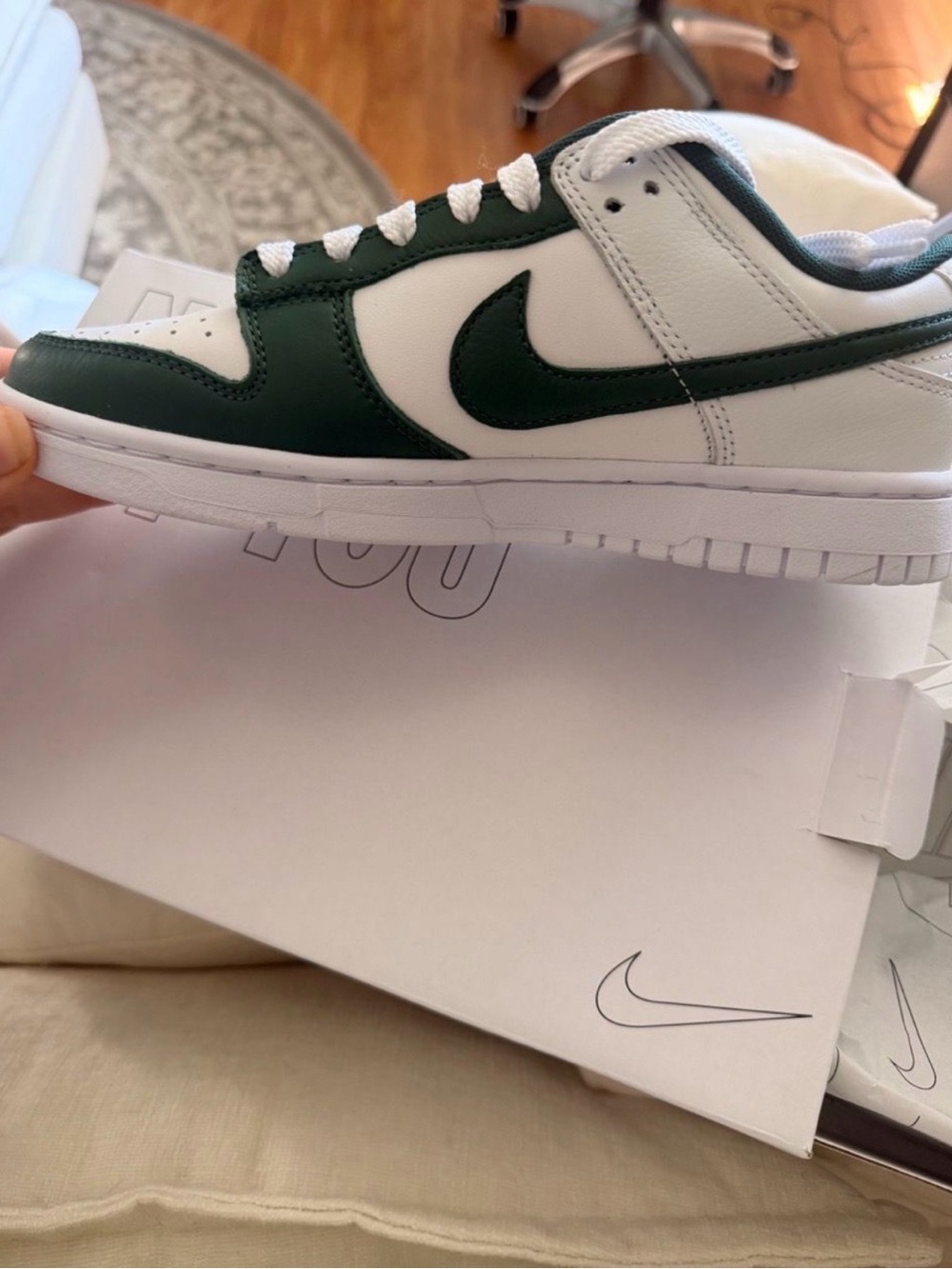 Women’s Nike Dunk Low-Top Sneaker in Green and White